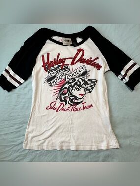 Harley-Davidson White, Black & Red 'She Devil Race Team' Raglan Tee